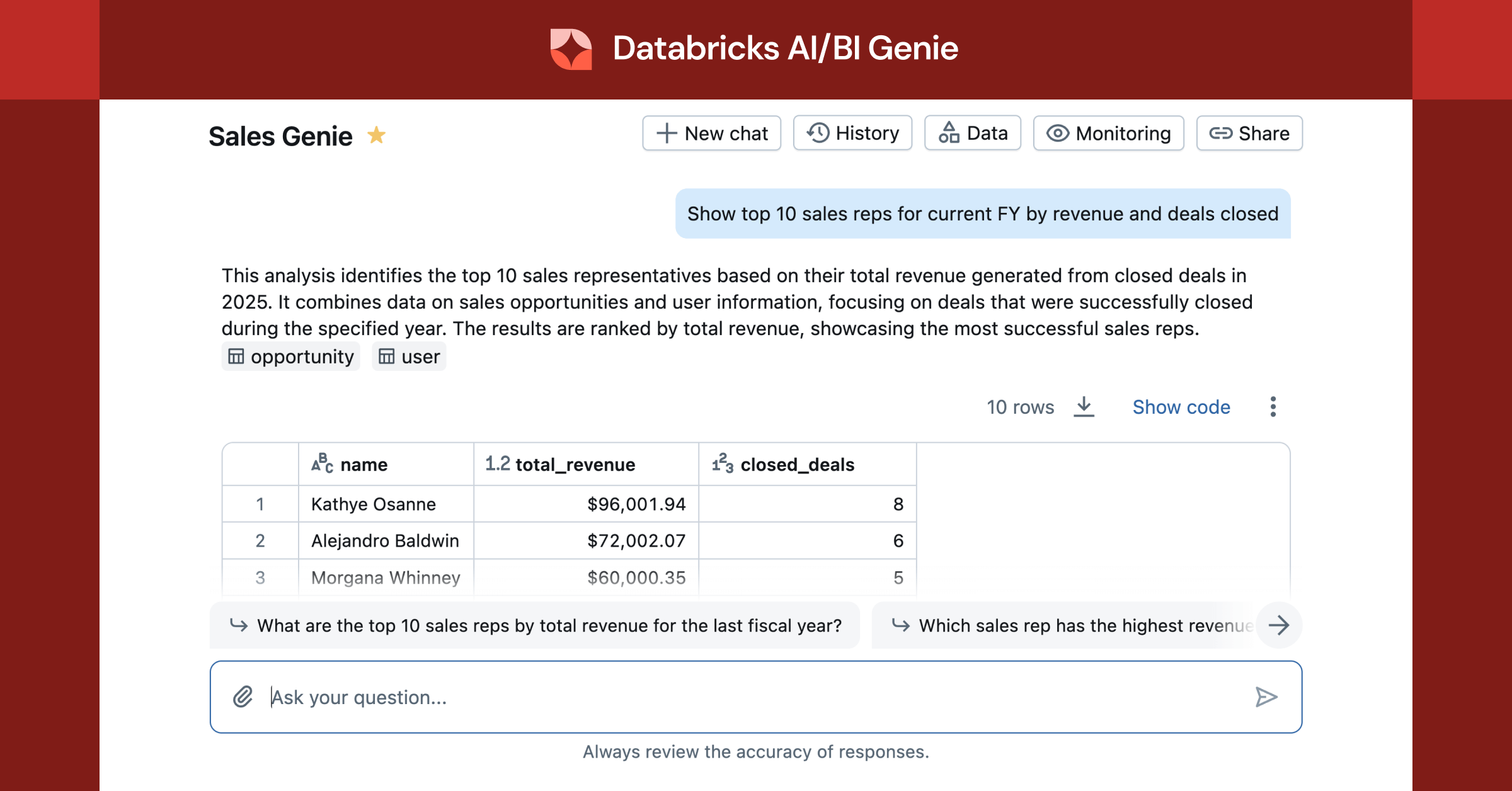 AI/BI Genie. Talk with you data.