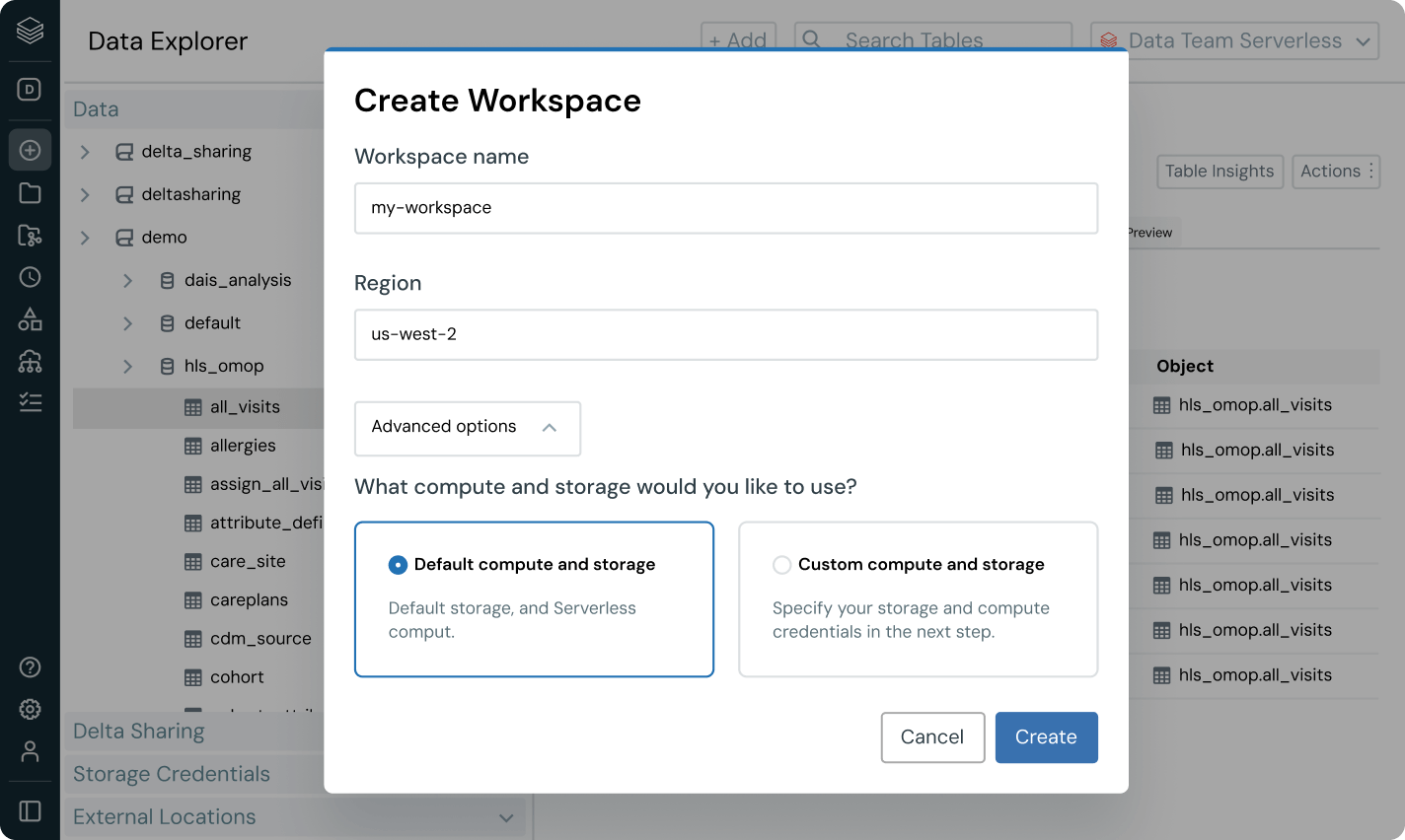 Default Storage for Workspaces